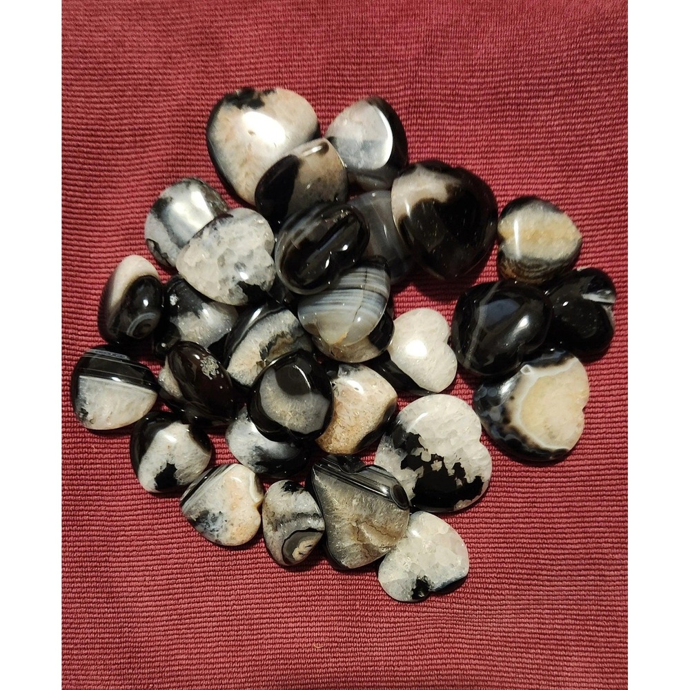 Small Black Agate Druzy Hearts, Grounding Protective Crystal